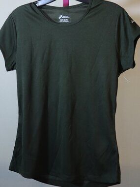 Asics, New W/out Tags, Army Green Workout Tee, Cap Sleeves, Small